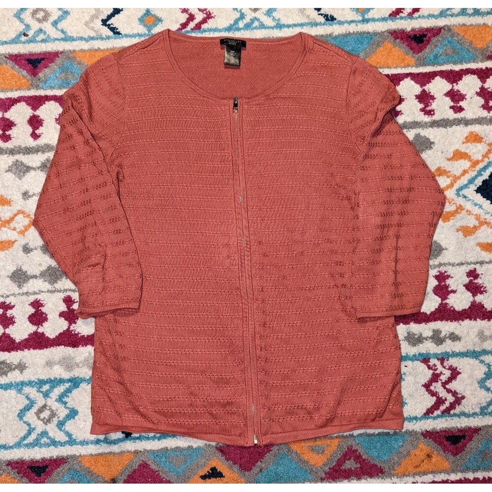 Ann‎ Taylor Medium Burnt Orange Knit Zip Front Cardigan Petite